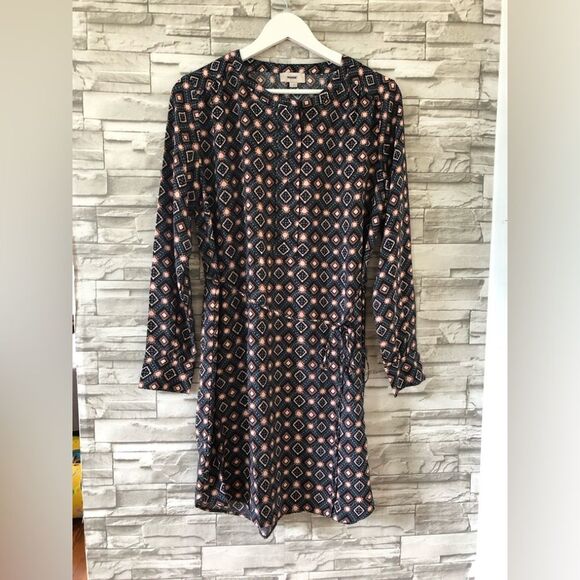 LOFT || Multicolor Geometric Long Sleeve ShirtTail Round Neck Mini Dress S - Picture 3 of 11